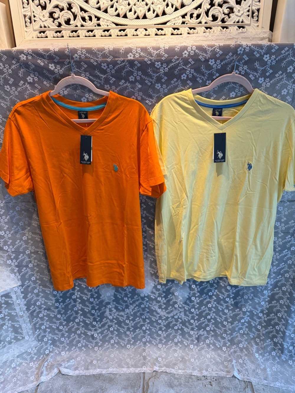 Men's V-Neck Polo Logo T-Shirt - Orange and Yellow